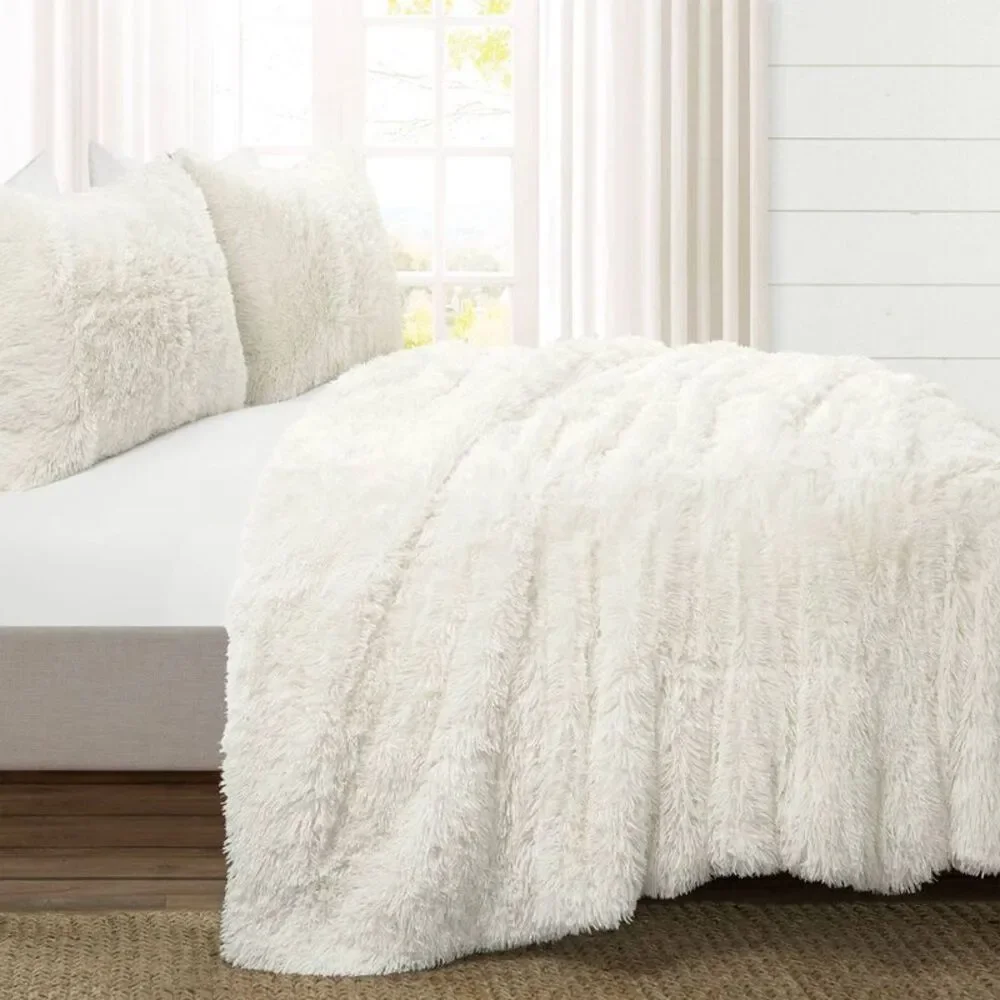 Plush Faux Fur Comforter Set - White